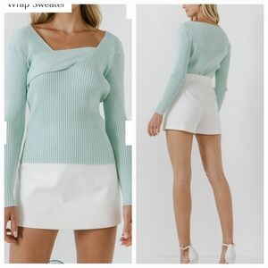 Endless Rose Ribbed Knit Wrap Sweater in Mint